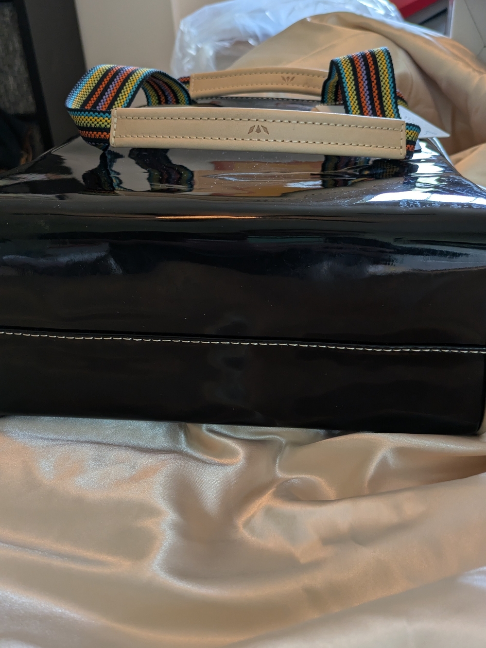 CONSULA Black Patent & Floral Embroidered Tote with Multicolor Accents - Picture 7 of 14